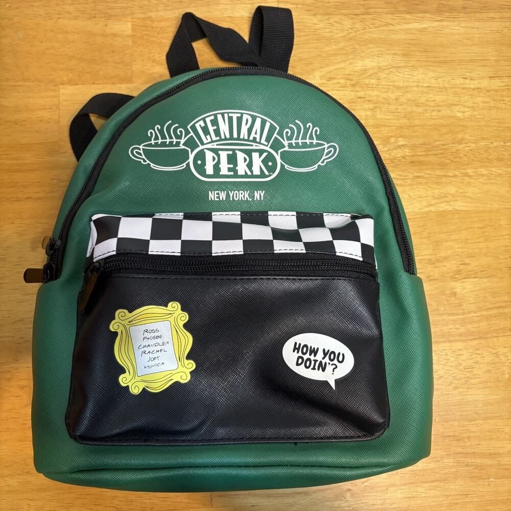 FRIENDS Backpack Bag TV Show Central Perk Green Checkered Mini 11.5"x8"x4"